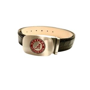 Druh Black Crocodile Leather Belt W/Alabama Crimson Tide Buckle Sz 34